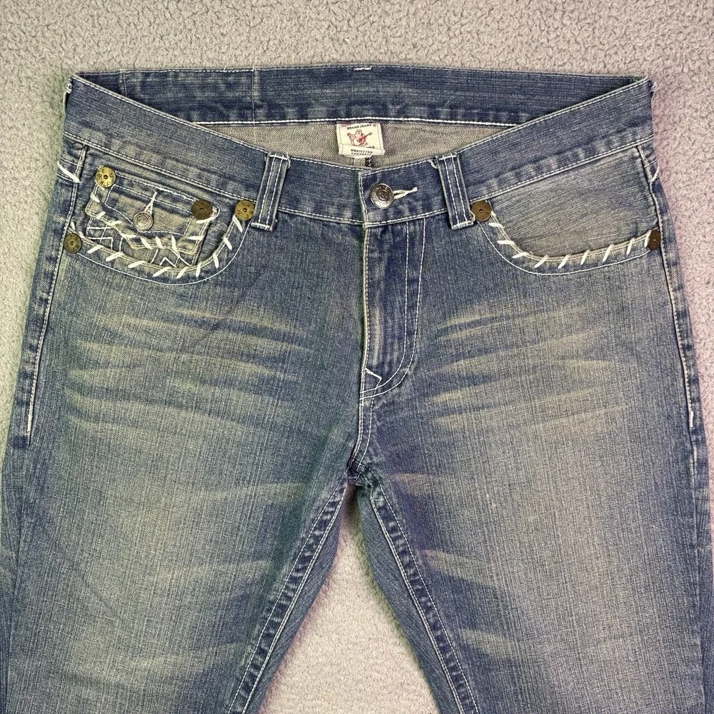 VTG Y2K True Religion Jeans Mens Blue 36x28 Flap Back Streetwear USA Stitch
